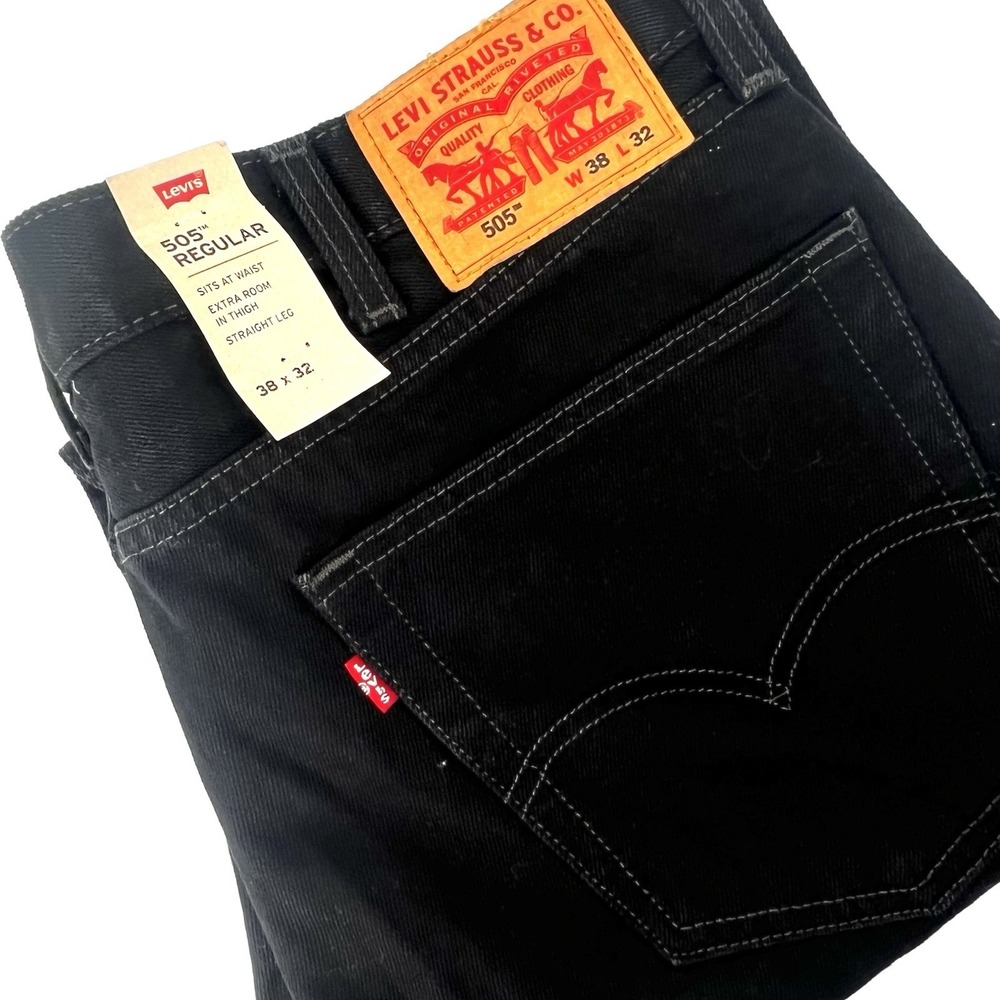 Levi's 505 Regular Fit Men's Jeans Black 38x32 Straight‎ Leg Water Less